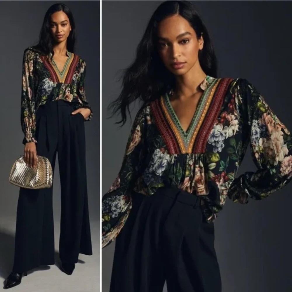 Anthropologie Bl^nk London Long Sleeve Top floral boho blouse